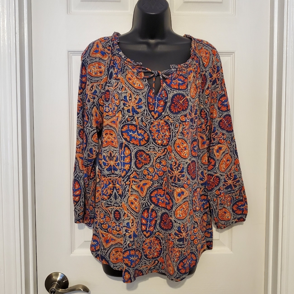 Lucky Brand Women's Paisley Print Navy Top - Size Large